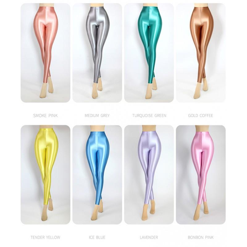 High Waist Shiny Leggings Women Stretchy Nine-Quarter Yoga Dance Workout Pants