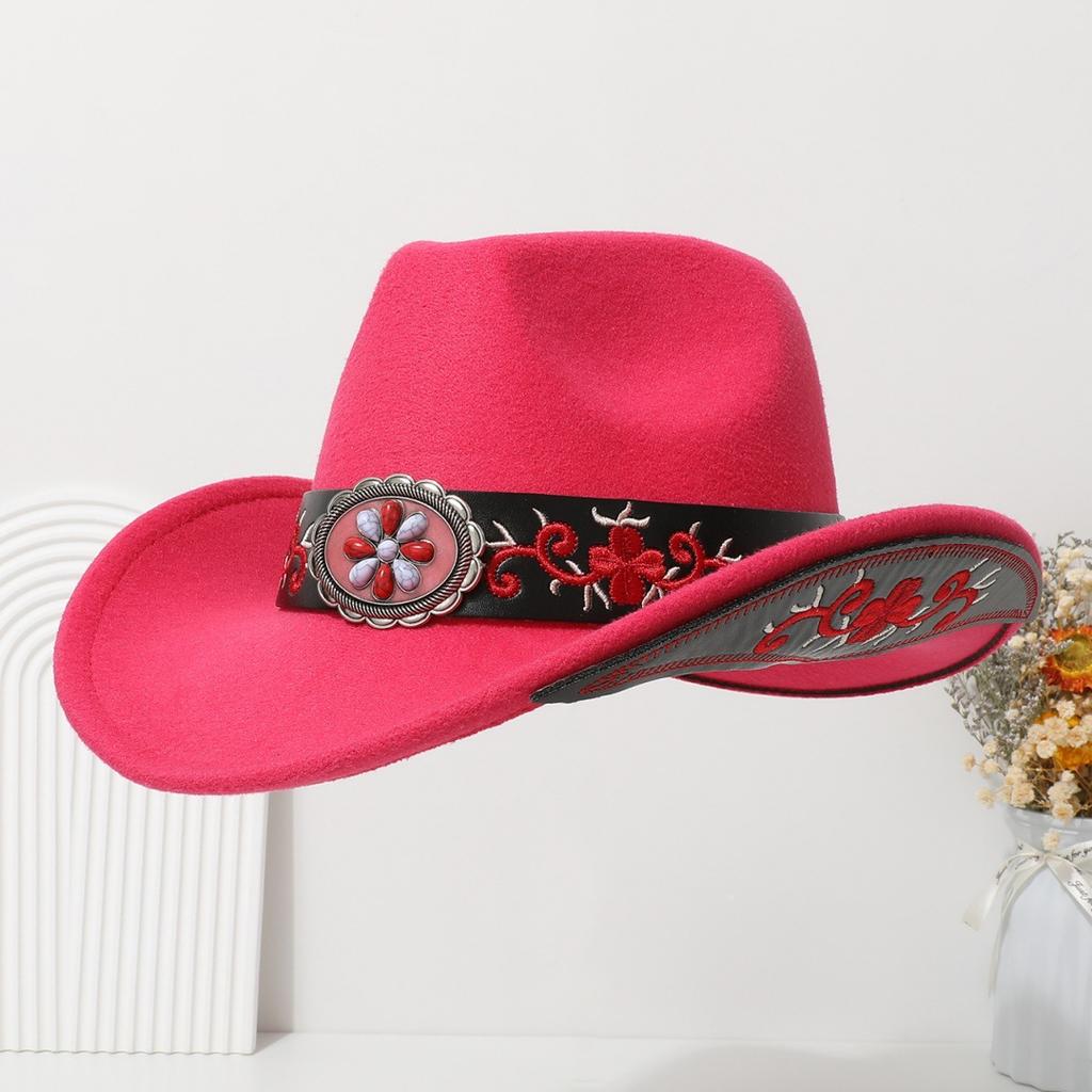 New jazz hat made of high-quality wool felt, decorated with gemstone belts, suitable for European and American parties, western cowboy hat