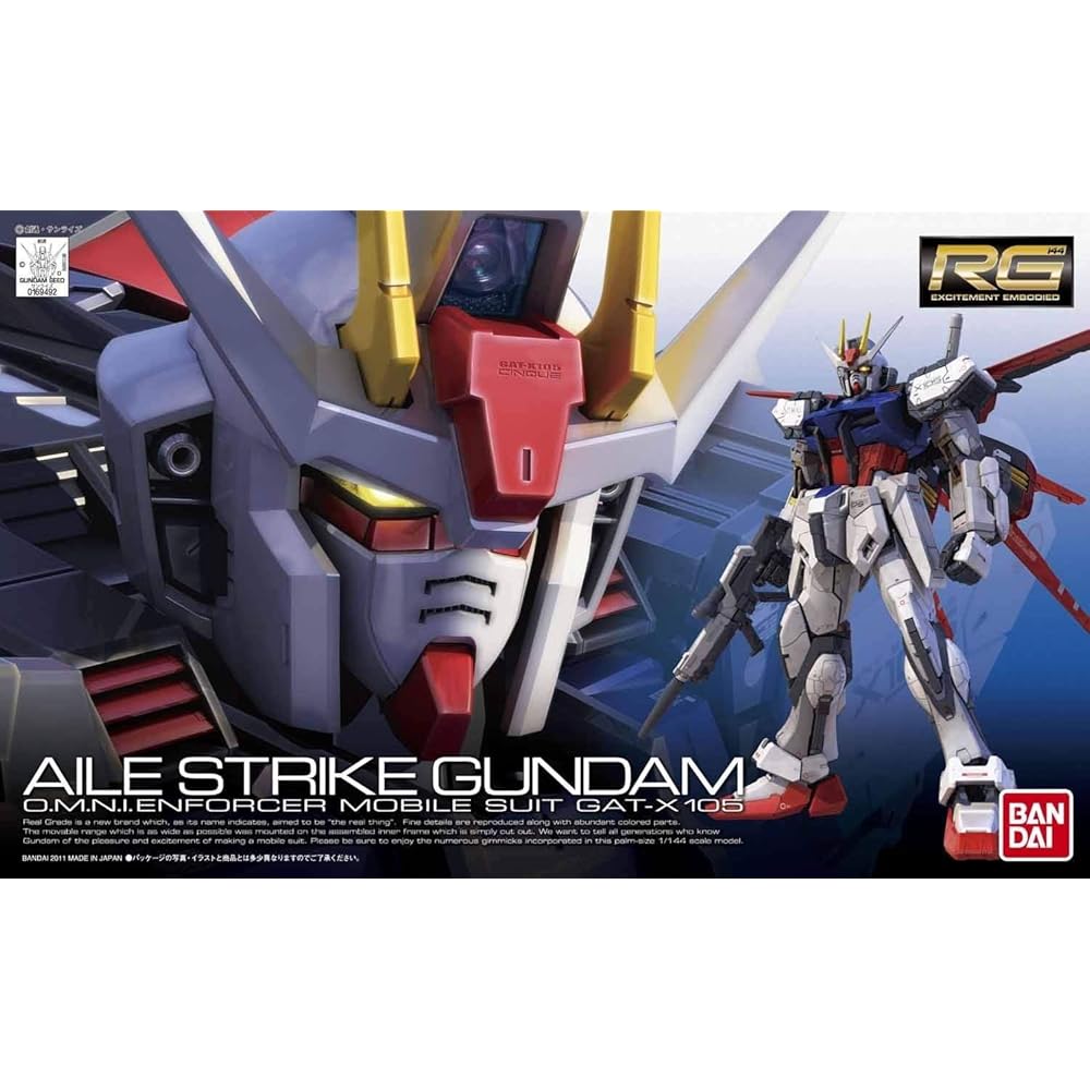 Bandai Spirits RG Mobile Suit Gundam SEED Aile Strike Gundam 1/144 Scale Color-Coded Plastic Model Kit