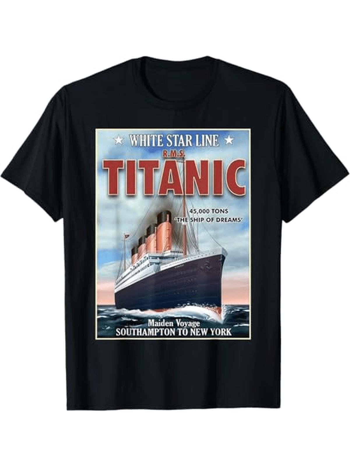A Vintage T-Shirt Featuring The Titanic from 1912, Made of 100%, with Short Sl S разноцветный