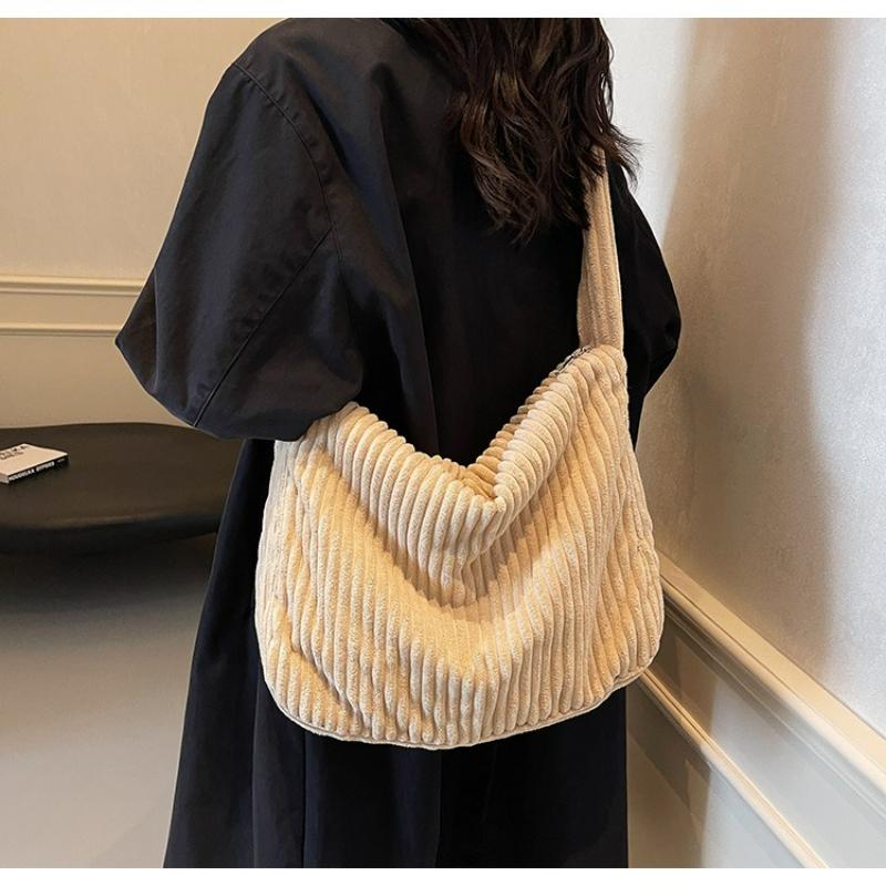 Fashi Corduroy Tote Bags for Women Casual and Versatile Spacious Shoulder Bag Casual Commute Shopping Crossbody Storage Bag
