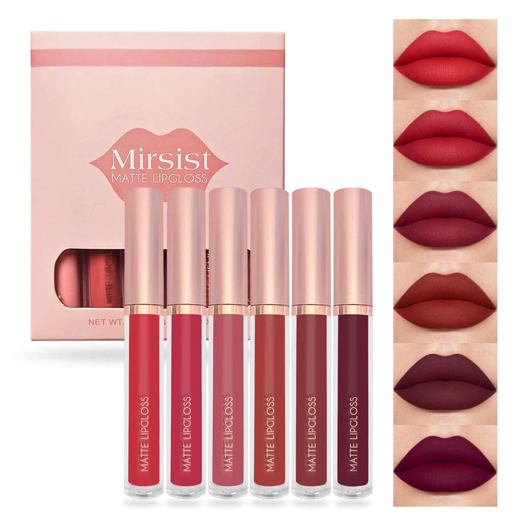 JYL 6 Matte Lip Gloss Sets with Matte Glaze and Milk Tea Color Matte Lip Gloss