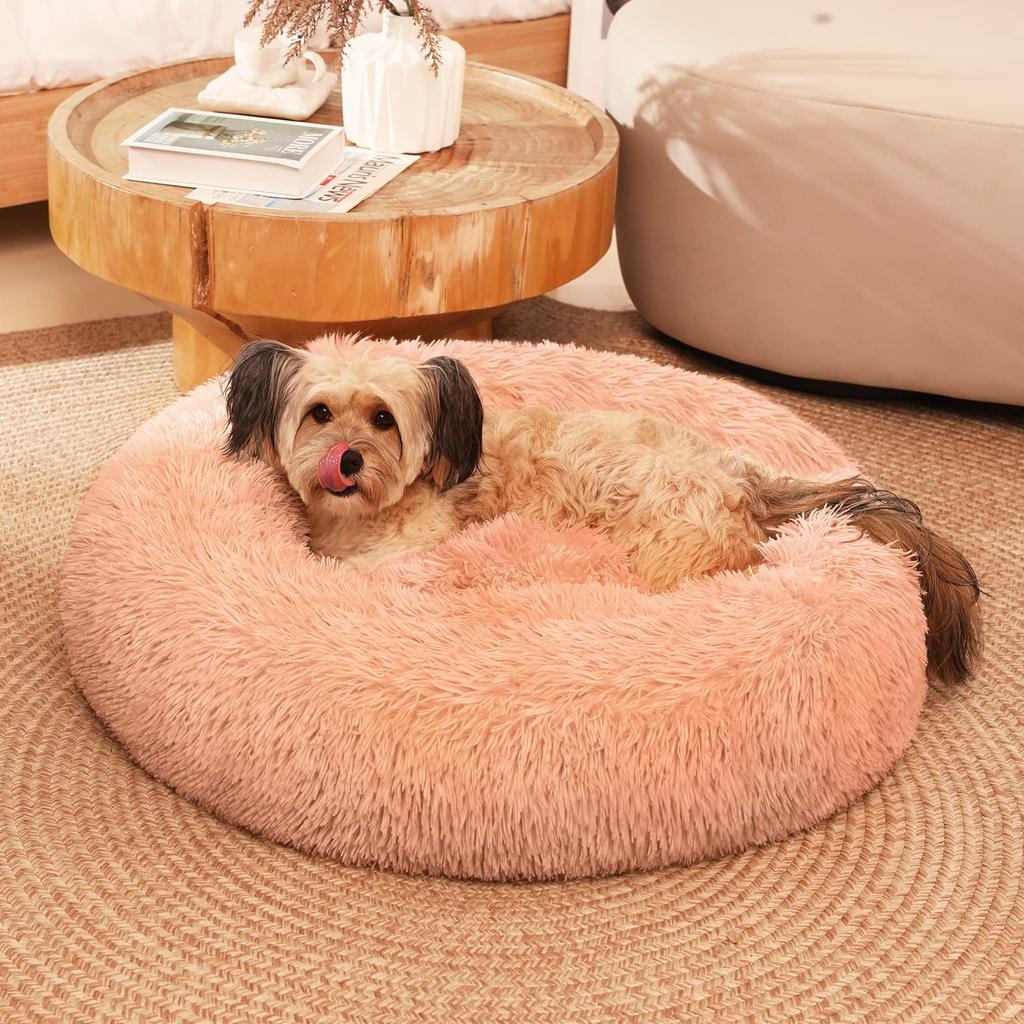 Hundebett Katzenkissen Waren Rund Flauschig OYANTEN Donut Flauschig Flauschig Schlafen Sie Gut Waschbar Ganzjährig Hundezubehör - Corgi/Shiba Inu/Mittel (75cm, Rosa)