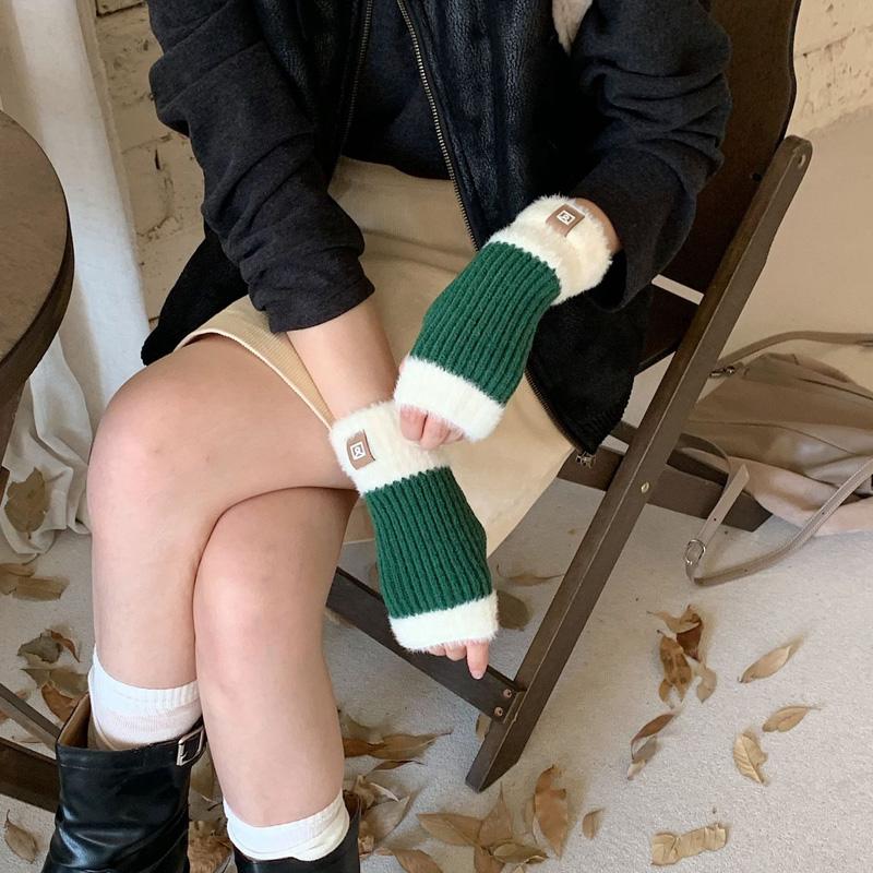 1Pair Fingerless Gloves Solid Color Plush Warm Knitted Soft Half-Finger Flexible Cold-proof