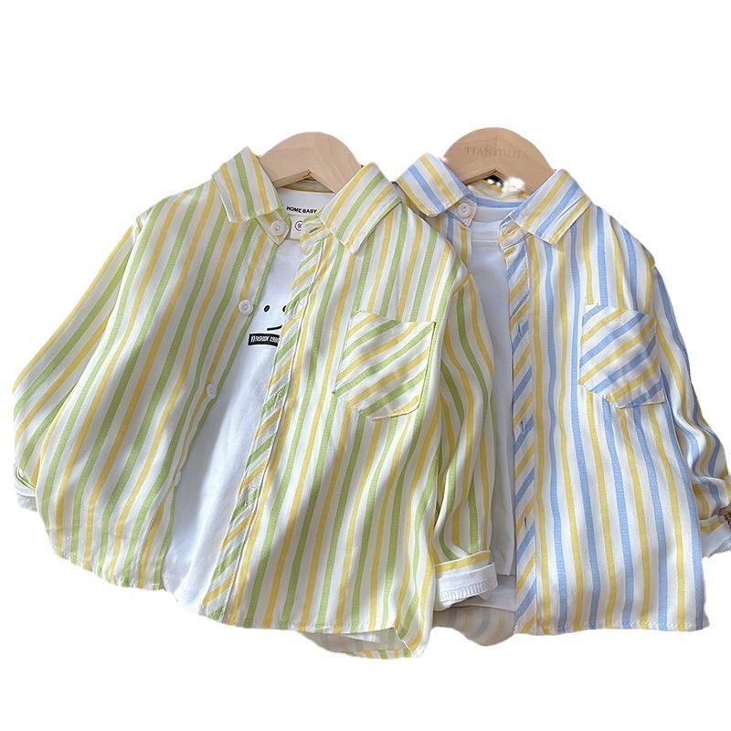 Kids Long Sleeve Striped Button Down Shirt for Spring Summer