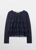 Pibeuseupibeuseu Tiered Ruffle Long Sleeve Top / Navy