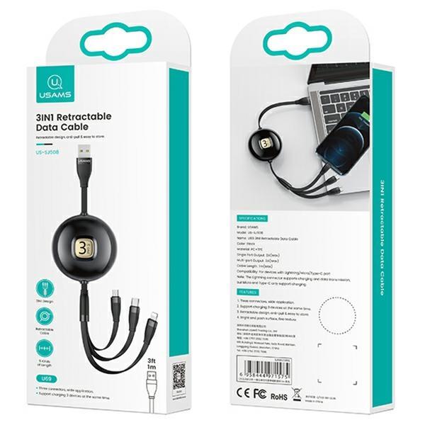 Usams Kabel U69 3W1 1M Zielony/Green(Lightning/Microusb/Usb-C) Sj508Usb03 (Us-Sj508)