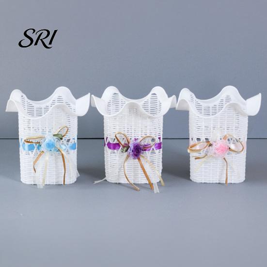 Modern Flower Vase Woven Faux Rattan for Flowers Plastic Weaving Texture Indoor Small Decorative Living Room Farmhouse Entryway Home Decor Dried