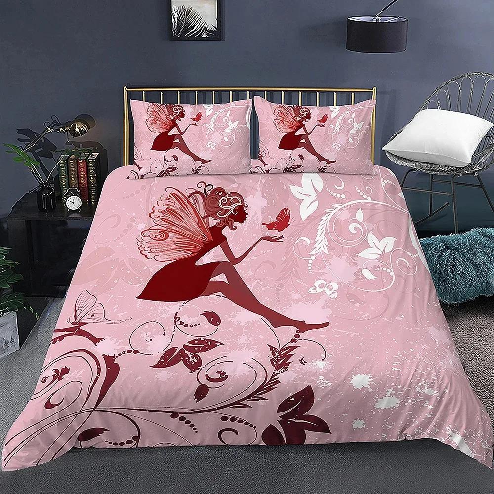 Romantic Style Duvet Cover Set Fairy Girl Bedding Set,Girls Women Couple Flying Butterflies Decor Fantasy Pink Comforter Cover