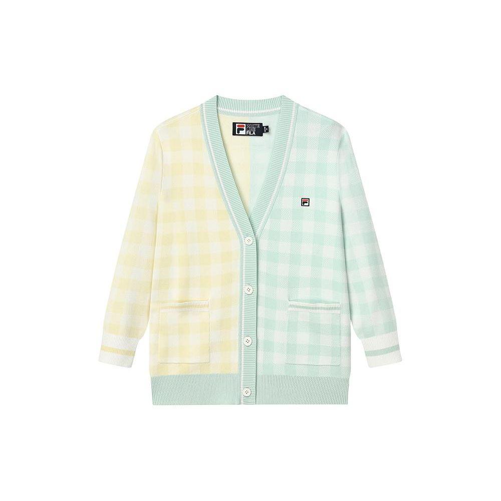 

FILA Color Block V-Neck Plaid Knit Cardigan Women outerwear Green F11W228402F-LG M