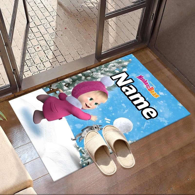 Custom Name Personalized Masha and The Bear Print Carpet, Versatile Home Decor Rug, for Playroom, Apartment, Balcony, Entryway, Hallway Gift