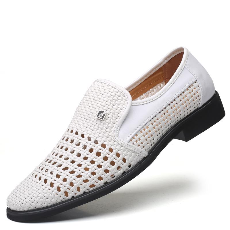 Pánské letní kožené boty špičaté Kvalitní mikrovláknová kůže Měkké Pánské Prodyšné Dírkované boty Pro Muže Léto Zapatos De Hombre