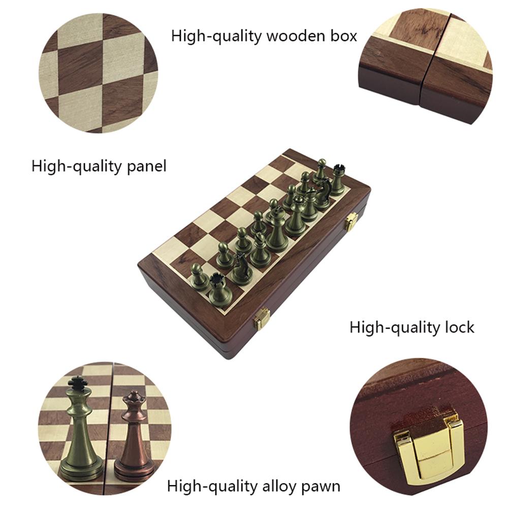 Metal Glossy Golden And Silver Chess Pieces Solid Wooden Folding Chess Board High Grade Professional Chess Games Set Gift