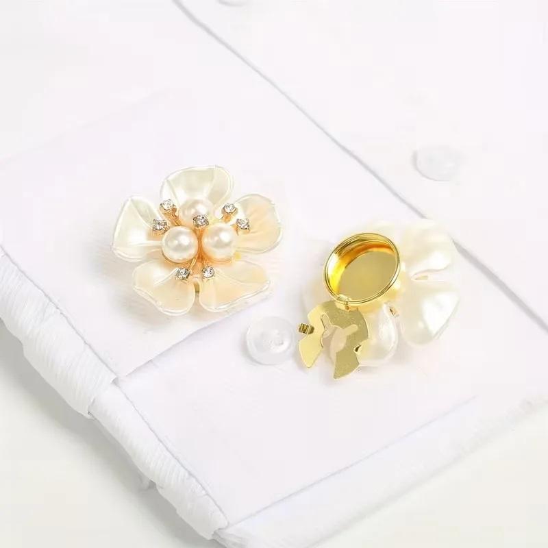 1/2/5Pcs Floral Rhinestone Pearl Button Cover Decorative Clip For Shirts And Dresses Easy Installation Fashion Accessory Gift