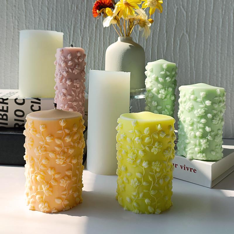 DIY Embossed Vines Cylinder Silicone Mold Handmade Aroma Candle Plaster Floral Design Ornaments Mold Soap Candle Making Supplies
