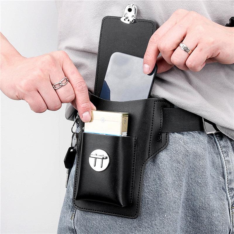 Men Leather Pack Waist Bag Belt Clip Phone case Holster Mobile phone bag Fits all mobile 5.4 - 6.9 inch phones