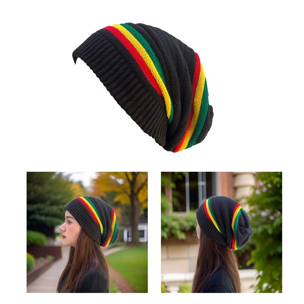 Unisex Knitted Hat Multicolor Stripe Wrinkles Hat Soft Acrylic Handmade Hat for Men and Women