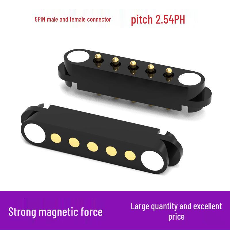 5-Pin Magnetic Connector with Solder Wire and Bend-Resistant Male & Female Gold-Plated Spring Pin Contacts