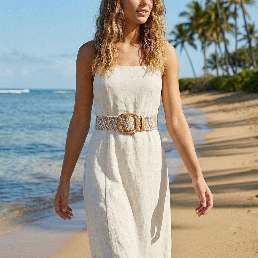 Woven Boho Straw Weave Belt Colorful Ethnic Style Waistband Bohemian Style Belt Dress Decoration