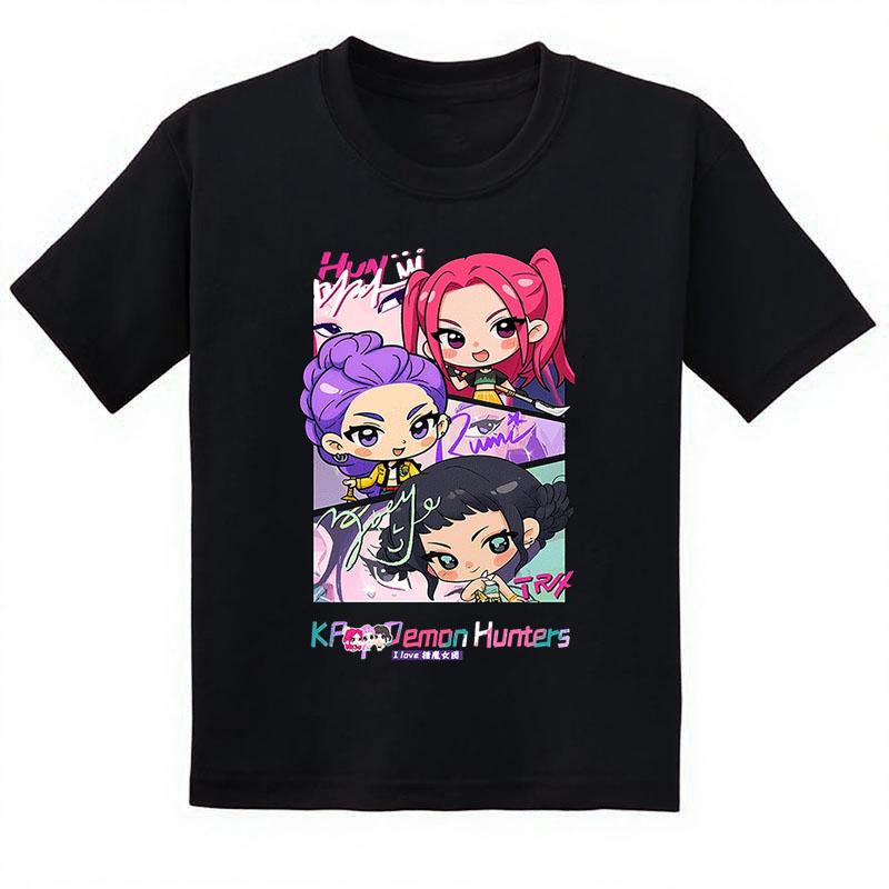 New Crew Neck Cartoon Girls Boys Tee Kids Rumi T-shirt KPop Demon Hunters Print Baby Girl Clothes Fashion Casual Tops Casual
