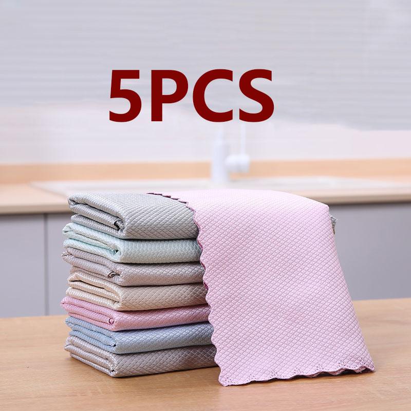 

5 ШТ. Упаковка Салфеток Салфетка для Мытья Стекла в Стиле Рыбьей Чешуи Бытовая Салфетка для Уборки Салфетка для Удаления Пятен Салфетка для Мытья Посуды Многоразовые Инструменты для Уборки 5PCS