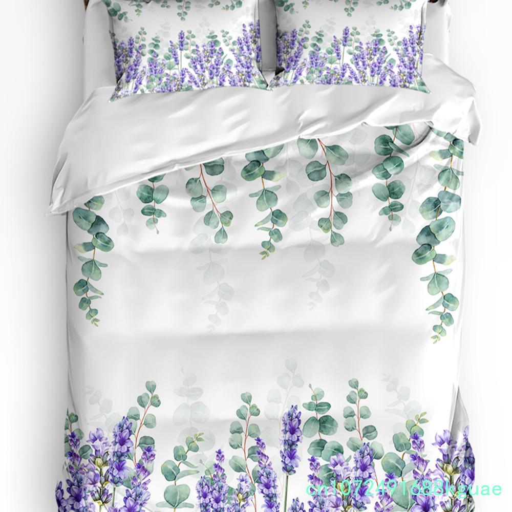 Purple Flower Lavender White Duvet Cover With Pillow Case Custom 3pcs Bedding Set Quilt Cover Double Bed Home Textile