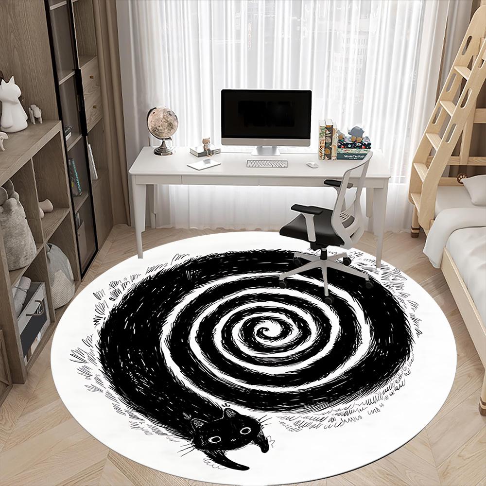 1pc Whirlpool Cat Office Round Area Rug, Indoor Mat Suitable ForOffice, Under Office Chairs Bedroom Living Room Home Decor, Room Deco q038