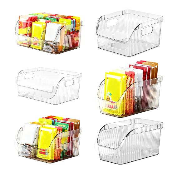 Kitchen Seasoning Organizer with Dividers Clear Plastic Storage Box for Spice Packets Sauces Stackable Dustproof Storage Box for Pantry Cabinet
