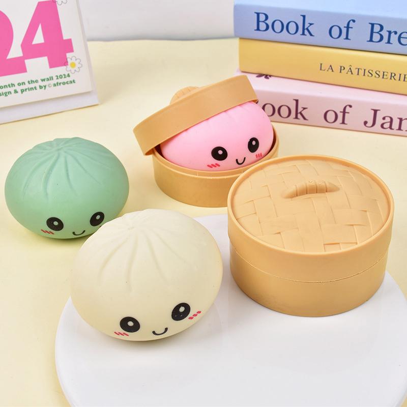 Soft Squeezable Steamed Bun Toy with Smiling Face, Slow Rising Anti-Anxiety EDC Fidget Toy