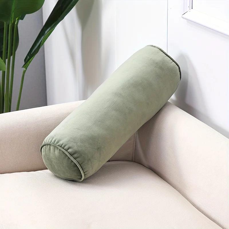 

Classic Velvet Cylindrical Pillow Soft High Elastic Core Solid Color Knit Fabric Multipurpose Hand Wash Home Decor Sofa Bedroom 50x17cm зелёный