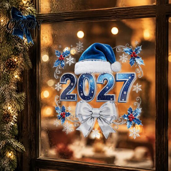 Customizable Window Murals 2027 New Year Christmas Static Cling, Glue?Free Snowflake Glass Winter Theme Party Decor Sticker, Reusable Holiday