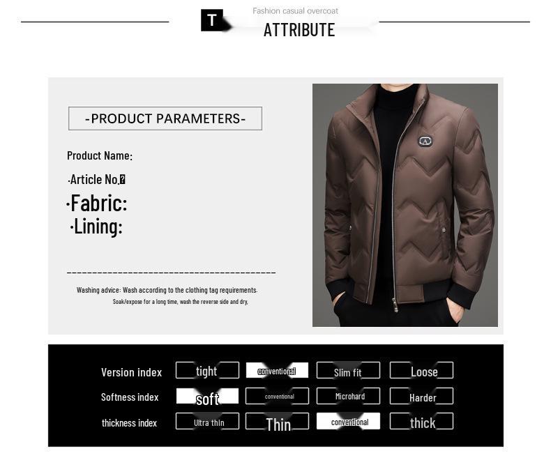 Pánská zimní péřová bunda se stojáčkem - Trendy, Univerzální, Ležérní krátká bílá kachní péřová bunda ve stylu pro táty