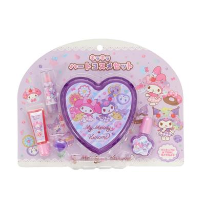 SHOBIDO Sanrio Heart Case Cosmetic Set for Lip and Nail Featuring Sanrio Characters Melody Kids, Care, (My & Kuromi)