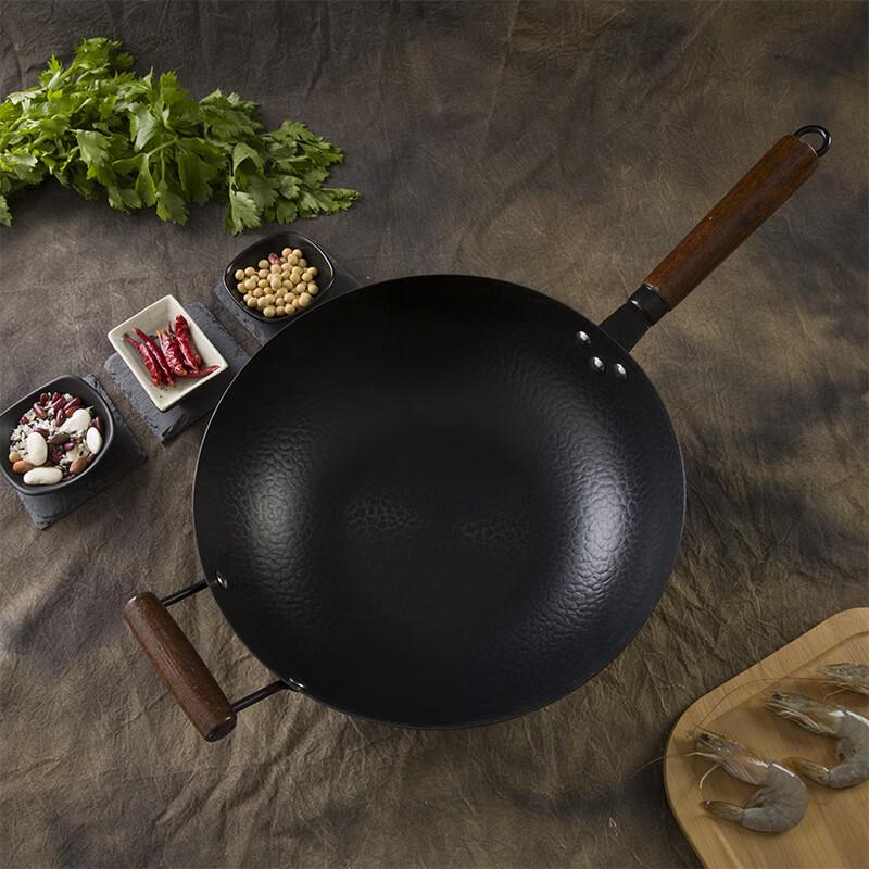 30cm Hakka Traditional Flat-Bottom Pure Iron Wok Set