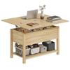 Lift-Top Extendable Coffee Table, Hidden Compartment, Open Shelf, 100 x 45 x 50.5 cm, Natural Wood