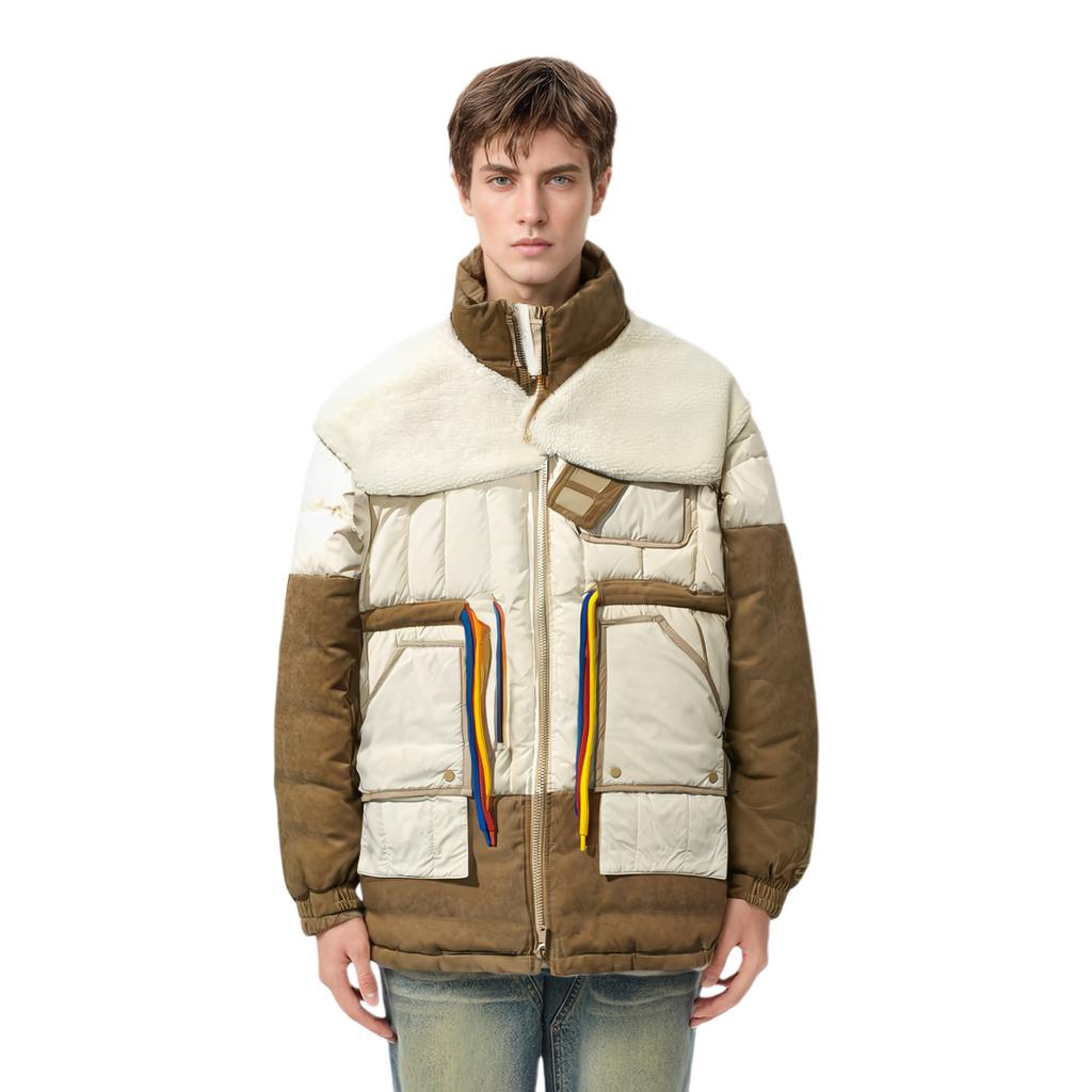 Li Ning Stand Collar Warm Long Down Jacket Men Outerwear Paper-White Smoky-Apricot AYMP143-1