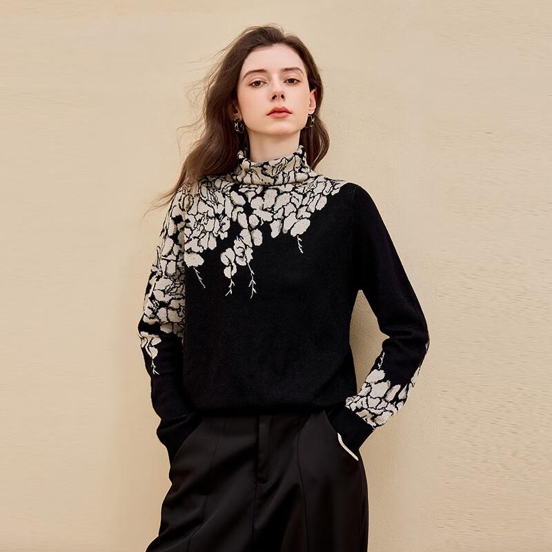 Women's Elegant Colorblock Jacquard High-Neck Knit Pullover