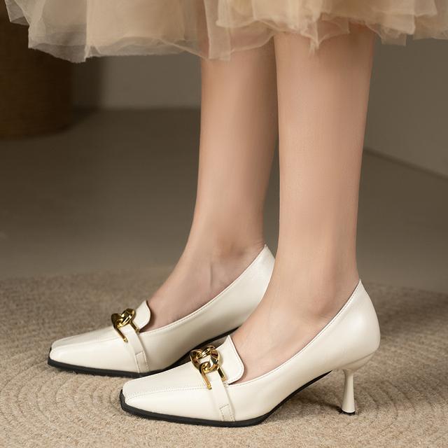 

Женские туфли на высоком каблуке, сексуальные брендовые туфли-лодочки, весенние, новые модные, цепочные, вечерние, с неглубоким квадратным носком, на шпильках, женские сандалии 39 бежевый