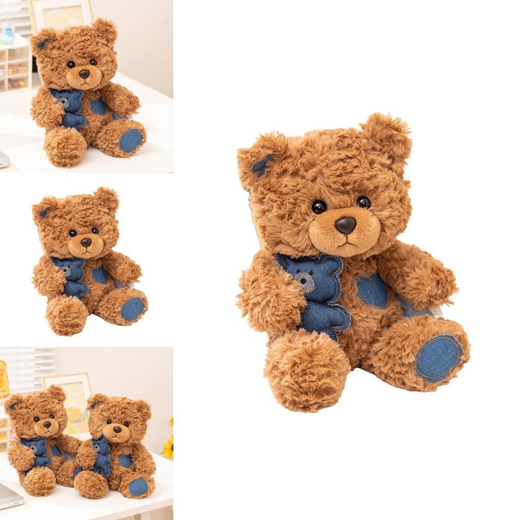 Plush Teddy Bear Pillow Embracing A Denim Doll For Kids Gift Comfort