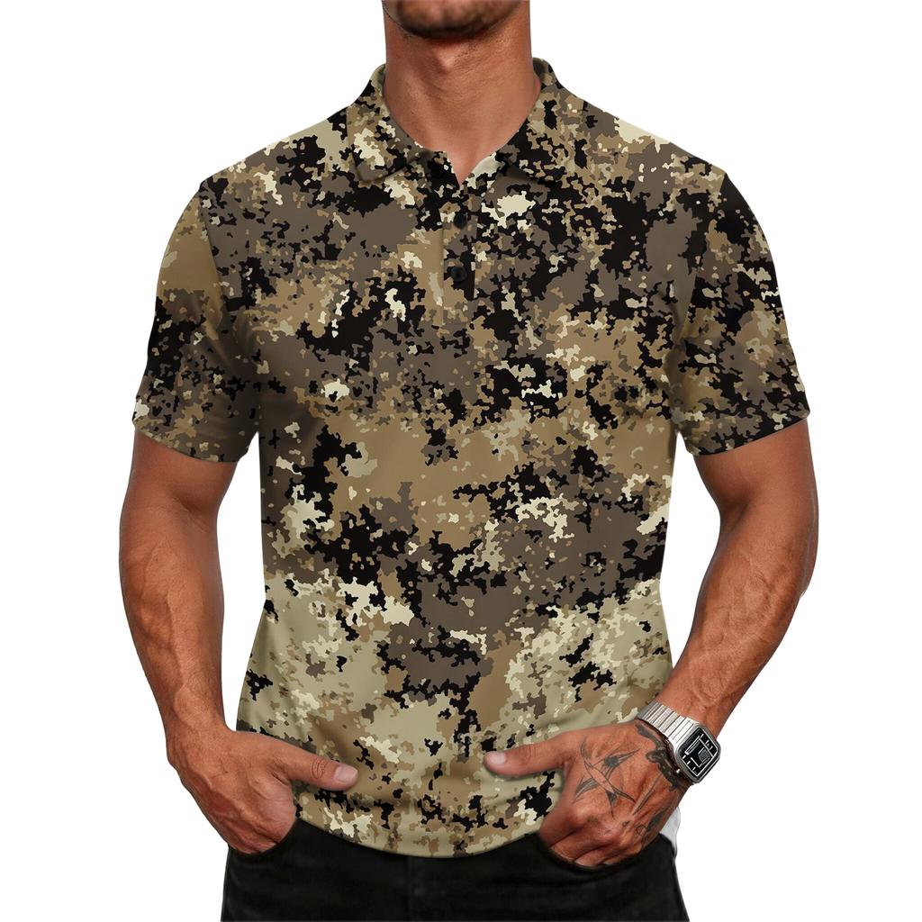 Men's casual loose-fitting fashionable camouflage pattern printed short-sleeved T-shirt top