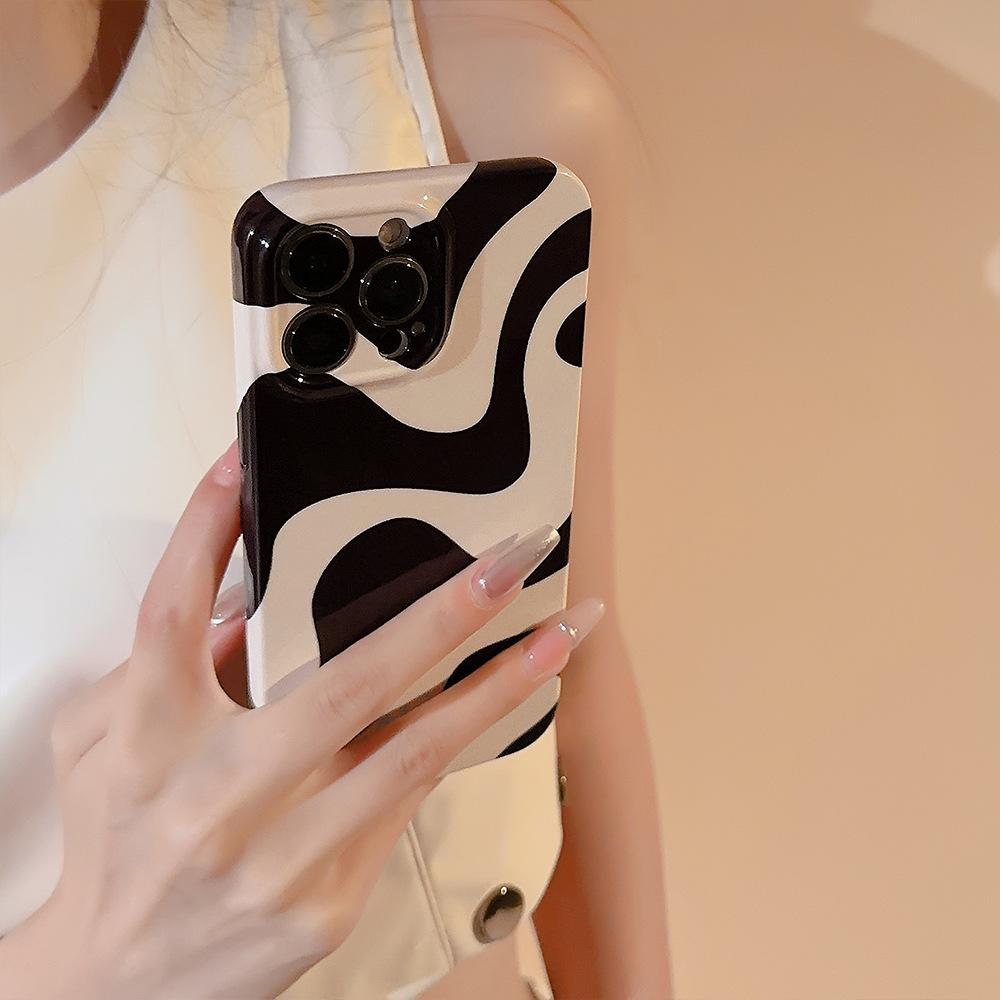 Black Wavy Pattern 15promax Suitable for IPhone 13 Apple Phone Case 16 Simple Stripes 12 Film 14 Hard