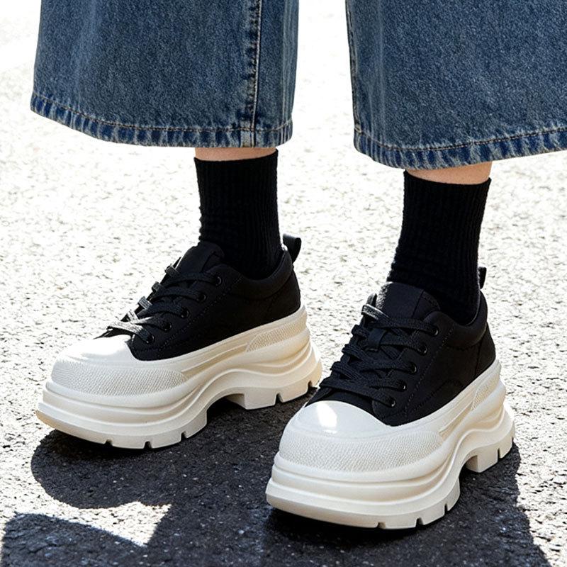 Imitation Leather Platform White Shoes Women's 2025 New Versatile Height Increase Small Casual Sports Board Shoes Ultra-light Bottom Muffin Shoes