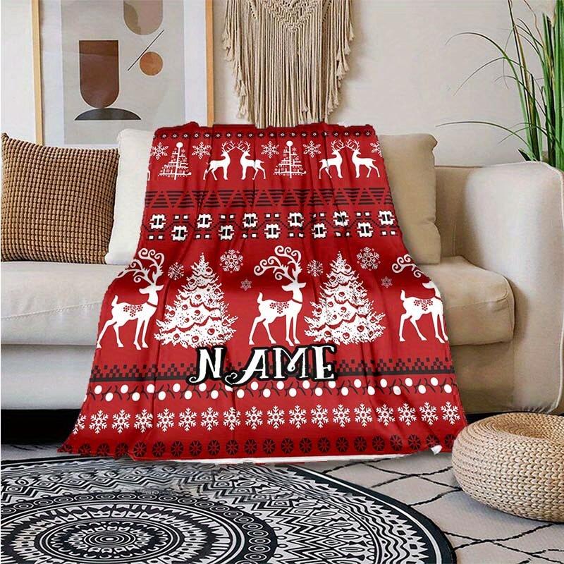 Christmas Deer Christmas Tree Customized Your Name Blanket Warm Comfortable Soft Blanket For Chair Office Sofa Bed Sofa Office Camping Suitable For