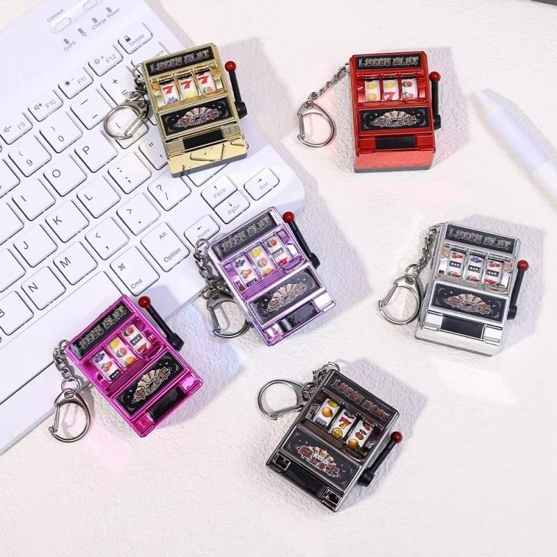 Fruit Slot Machine Keychain Mini Casino Lucky Jackpot Bag Charm Stress Reliever Novelty Gift For Kids Adults  Funny Toy