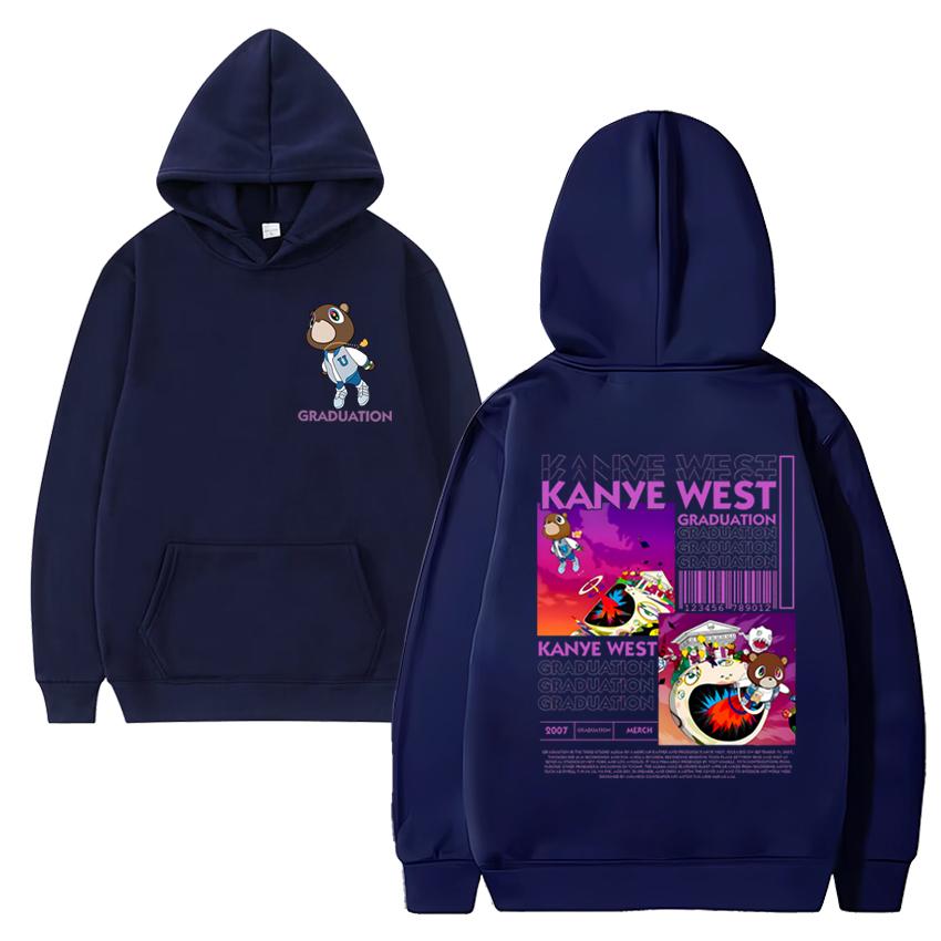 Hot sale Kanye West Graduation Bear Hip Hop print Hoodie 2024 Men Women vintage Casual streetwear Unisex Fleece Long sleeve Tops