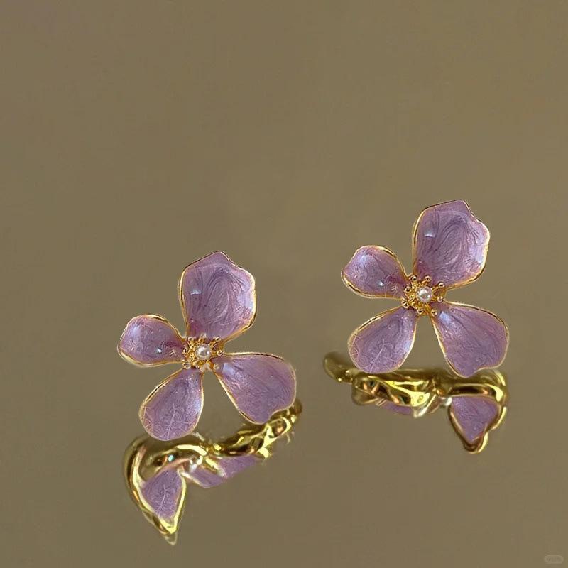 Silver needle oil drop flower pearl earrings New summer earrings Sweet small fresh versatile earrings