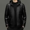 Autumn and winter new men's cowhide leather jacket fashion casual top hooded leather jacket trendy