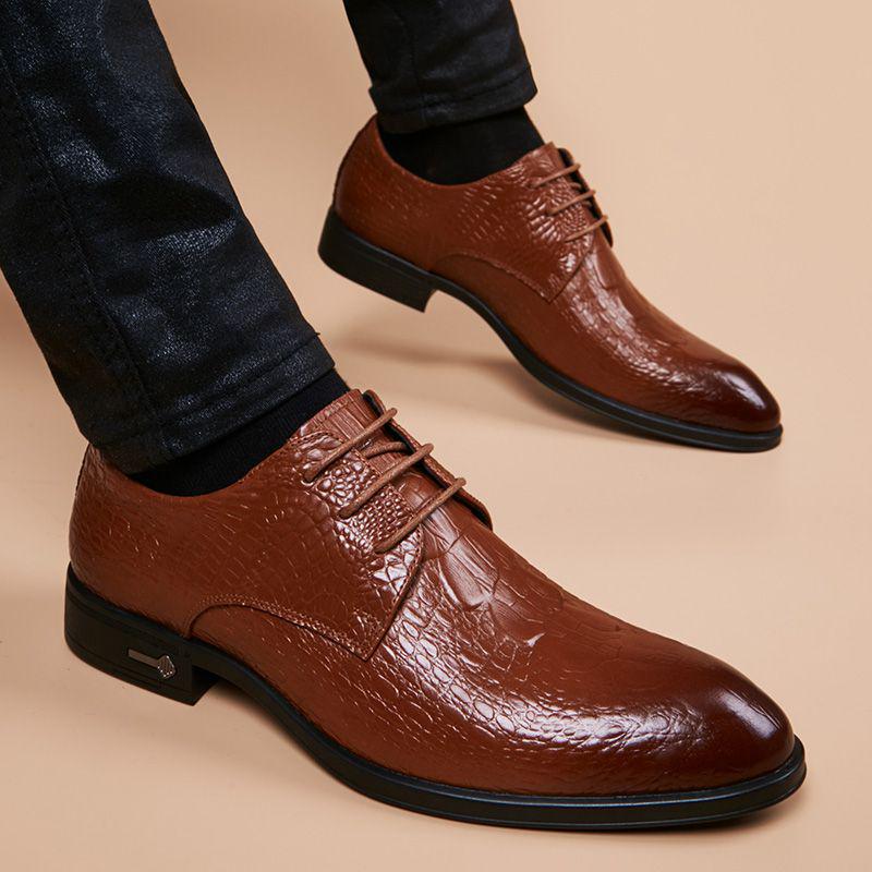 

Мужские туфли из кожи с узором крокодила в корейском стиле с острым носком - увеличивающие рост, для формальной и повседневной носки весной/осенью 41