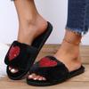 Fashion Fashion Heart Shaped Sequin Plush Slippers Women Open Toe Faux Fur Indoor Home Slides Woman Autumn Winter Fluffy Flat Slippers
