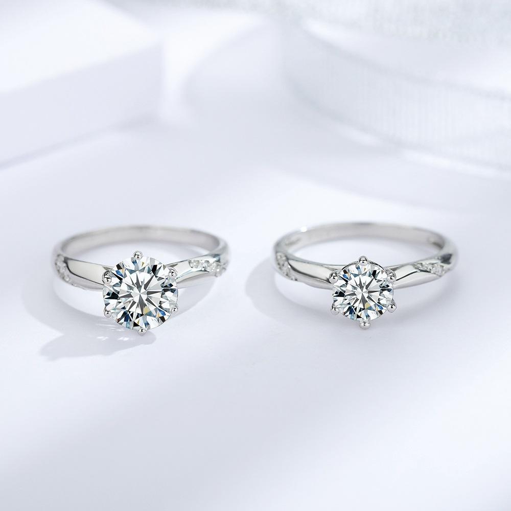 S925 Sterling Silver One Carat Psychic Ring Platinum Two Carat Diamond Ring Couple Ring